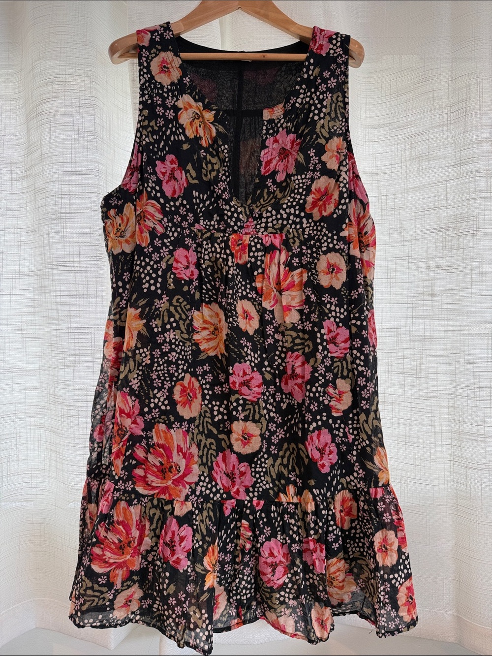 lovestitch Black Sleeveless Floral V-Neck Dress with Pink & Coral Blooms